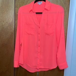 Express Women’s Portofino Orange Business Dressy Button Down Long Sleeve Shirt